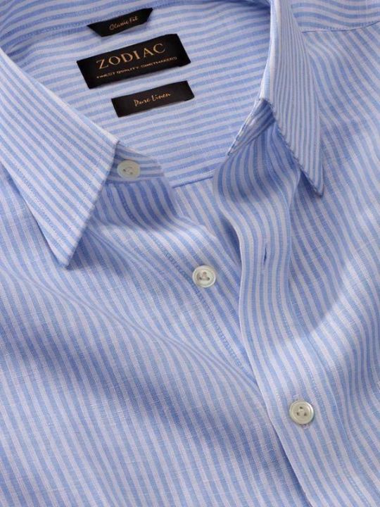 Buy Classic Fit Sky Linen Stripes Formal Shirt | Zodiac