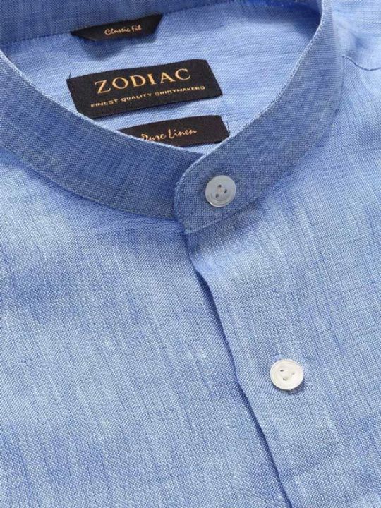 Buy Positano Classic Fit Blue Linen Solid Casual Shirt | Zodiac