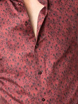Theon Printed Burgundy Slim Fit Cotton Stretch Shirt
