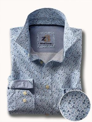 Ditsy Printed Blue Casual Cotton Shirt