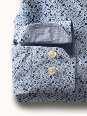 Ditsy Printed Blue Casual Cotton Shirt
