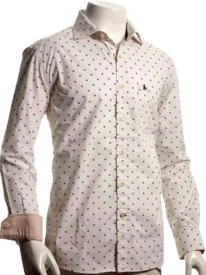 Lionel Printed Ecru Casual Cotton Shirt
