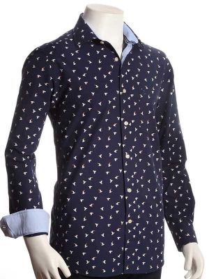 Egret Printed Navy Casual Cotton Shirt