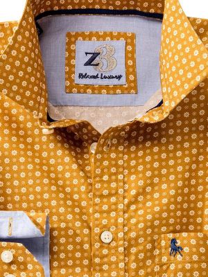 Lopez Printed Ochre Casual Cotton Shirt