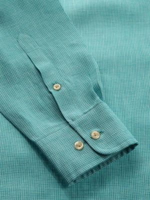 Positano Checks Aqua Tailored Fit Casual Linen Shirt