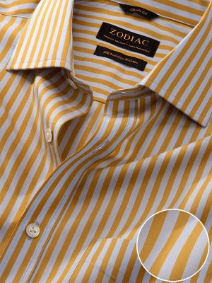 Vivace Striped Yellow Classic Fit Formal Cotton Shirt