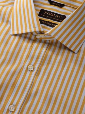 Vivace Striped Yellow Classic Fit Formal Cotton Shirt
