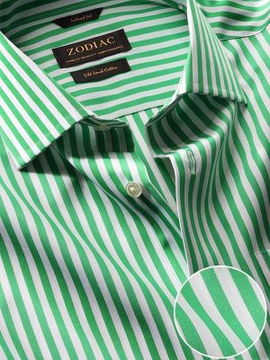Vivace Striped Green Tailored Fit Formal Cotton Shirt