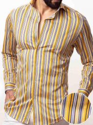 Antonio Striped Yellow Slim Fit Cotton Stretch Shirt