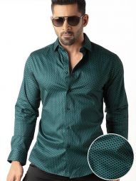 Dominic Printed Teal Slim Fit Cotton Stretch Shirt