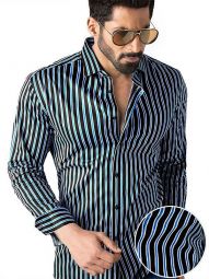 Rafa Striped Cobalt Slim Fit Cotton Stretch Shirt