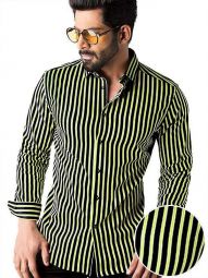 Rafa Striped Green Slim Fit Cotton Stretch Shirt