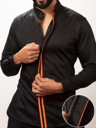 Stefano Solid Black Slim Fit Cotton Stretch Shirt