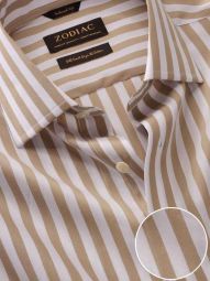 Barboni Striped Beige Tailored Fit Formal Cotton Shirt