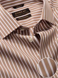 Barboni Striped Beige Tailored Fit Formal Cotton Shirt