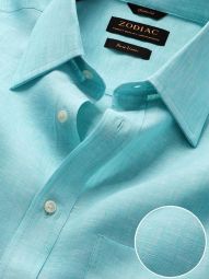 Positano Solid Turquoise Classic Fit Casual Linen Shirt