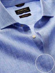 Fil A Fil Solid Blue Tailored Fit Casual Linen Shirt