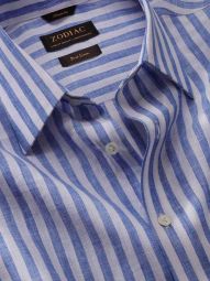 Positano Striped Blue Classic Fit Casual Linen Shirt