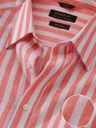 Positano Striped Orange Classic Fit Casual Linen Shirt