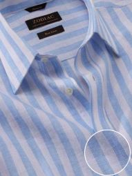 Positano Striped Sky Classic Fit Casual Linen Shirt