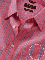 Positano Striped Red Classic Fit Casual Linen Shirt