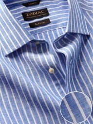 Positano Striped Blue Tailored Fit Casual Linen Shirt
