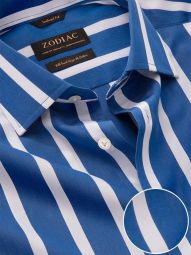 Vivace Striped Blue Tailored Fit Formal Cotton Shirt